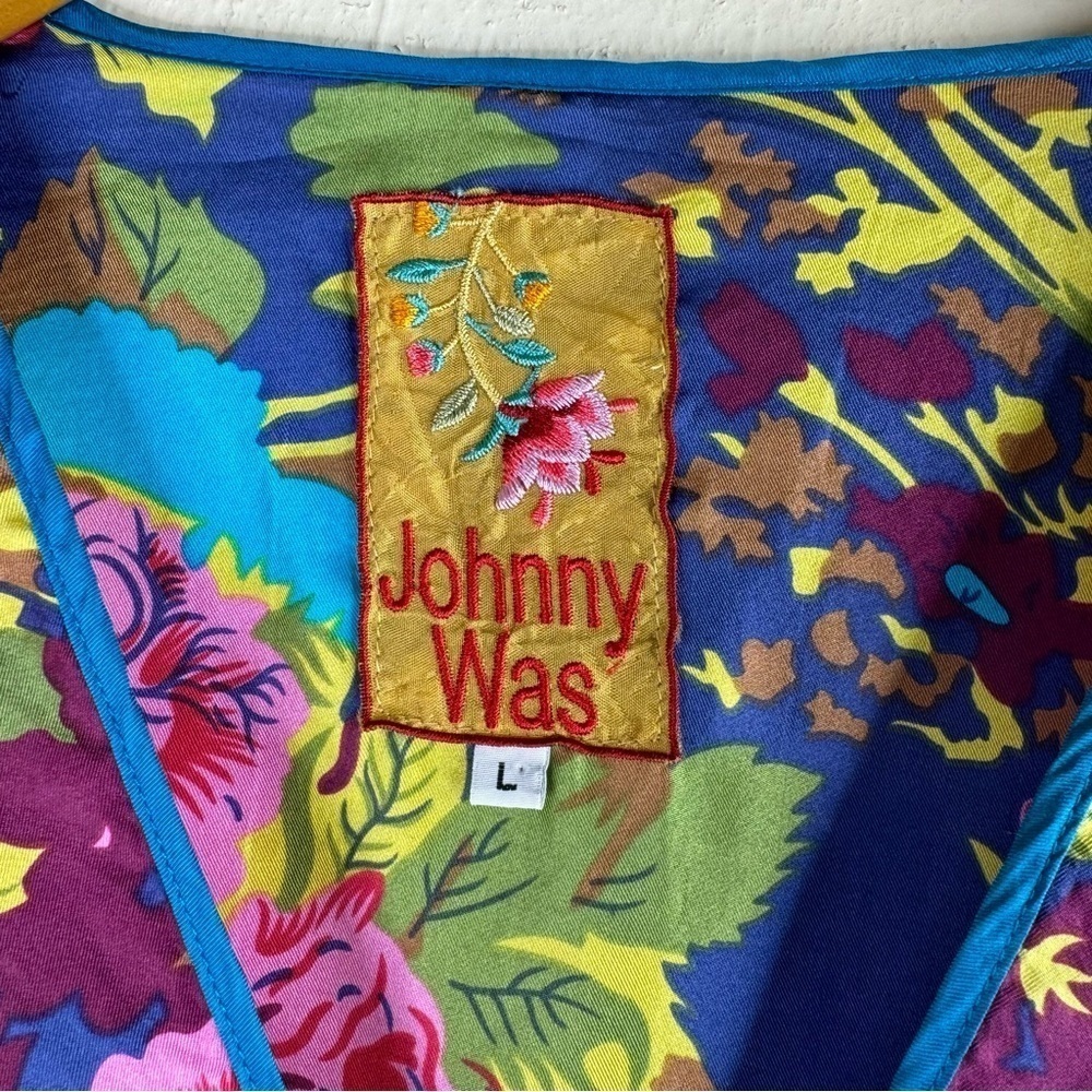 Johnny Was Embroidered Silk Tunic Dress Blue Pink Floral Size Large - Picture 8 of 13